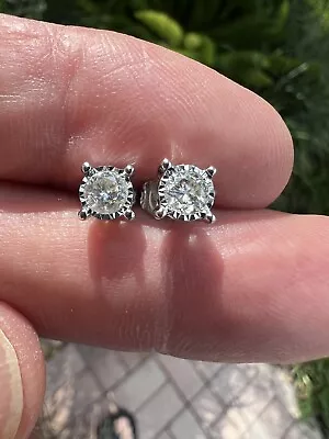 Vintage .60 Ctw .30 Each Natural Diamond 10kt. White Gold Stud Earrings • $229