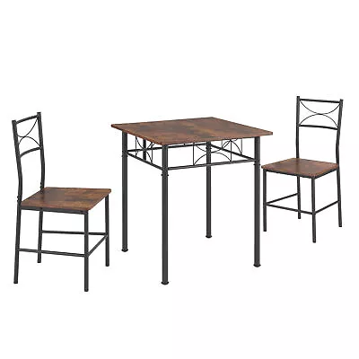 3pcs Square Dining Table Set Wooden Kitchen Table Retro Brown Ergonomic Chair • $123.99