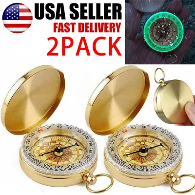 2Packs Portable Compass Brass Keychain Watch Pocket Outdoor Camping Hiking NEW • $9.29