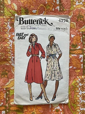 Vintage 1970s Butterick Sewing Pattern. No 4376. Size 12. A-Line Dress 2 Lengths • £4