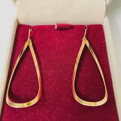 Zales Nagco 14k Solid Yellow Gold Open Teardrop Shaped Drop Dangle Hook Earrings • $225