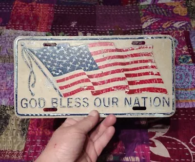 Vintage 1988 God Bless Our Nation America USA Flag Aluminum License Plate Tag  • $11.99