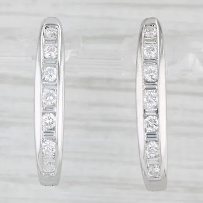 0.84ctw Diamond Journey Hoop Earrings 14k White Gold Snap Top Oval Hoops • $1012.13