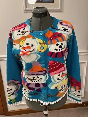 Jane’s Closet S By Design Options Christmas Snowman Sweater Cardigan • $65