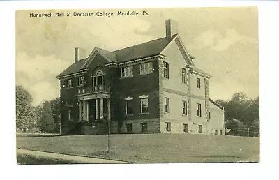 Hunnywell Hall Unitarian College Meadville Pennsylvania PA 1909 Postcard • $3