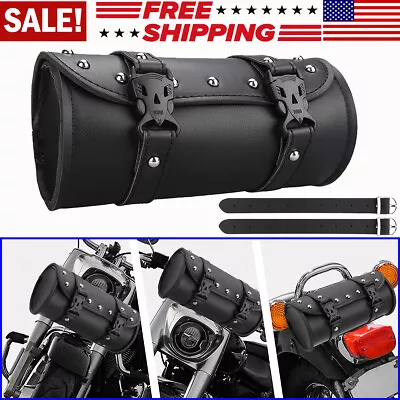 Motorcycle Front Fork Tool Bag Leather Black Handlebar Saddlebags Waterproof • $9.59