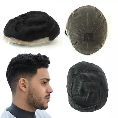 Mens Toupee Hair Replacement Hair System French Lace Hairpiece Medium Density • £85.19