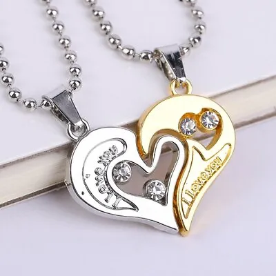 2Pcs Metal I Love You Heart Couples Pendant Necklace Clavicle Chain Women Men • $1.26