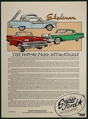 Ford Skyliner Retractable Hardtop ‘57-’59 History Vintage Pictorial Article 1984 • $12.95