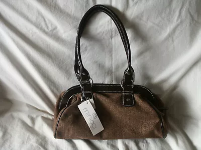 Minicci Bag Brown Herringbone Tweed & Patent Leather Dual Strap Satchel Handbag • $12.99