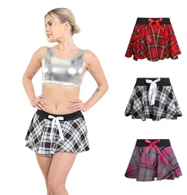 Ladies Womens 9  Mini Kilt Tartan Check Skirt With Satin Bow Skater Fancy Dress  • £10.99