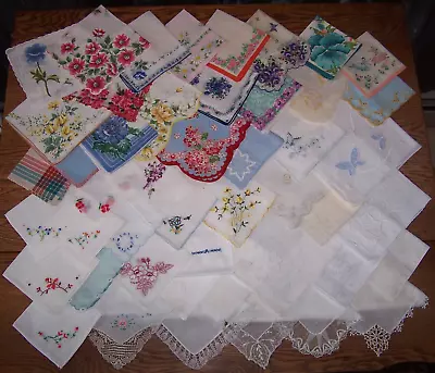 47 Vintage Handkerchiefs Lot/Lace/Floral/Wedding/Marghab?/Mother/Embroidered ++ • $49.99