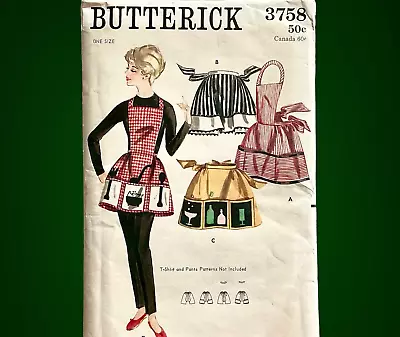 Vtg 1960s Pattern Aprons Half & Full 4 Styles One Size Butterick 3758 FF Uncut • $14.95