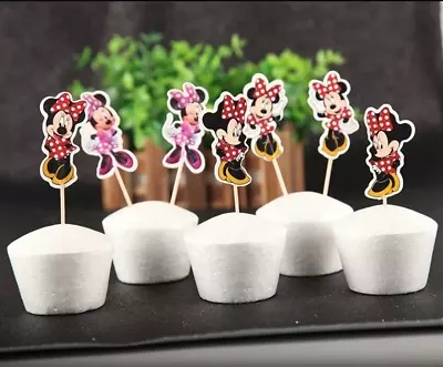 Set Of 24 Minnie Mouse Cupcake Toppers Picks Double Sided Party Supplies • $6.99