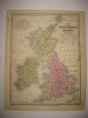 Antique 1840 Great Britain Ireland England Scotland Wales Handcolored Dated Map • $7.99