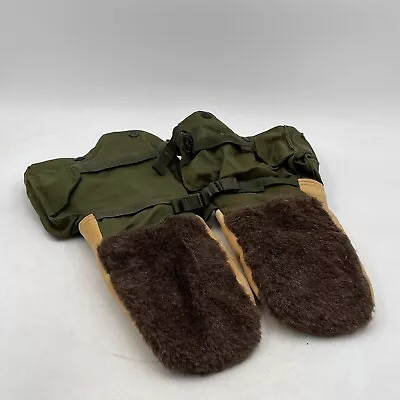 VTG Military Issue Extreme Cold Weather Mitten Set US Fur Leather Size L-XL • $49.95