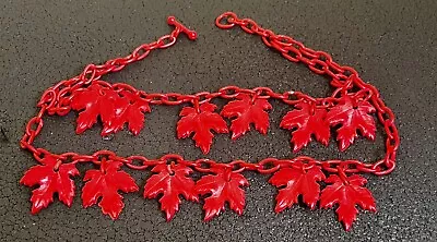 Vintage Red Maple Leaf Plastic Link Charm Celluloid Necklace • $24.99