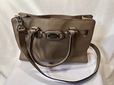 MICHAEL KORS Hamilton Handbag Purse Gray Leather Satchel Silver Hardware • $22.99