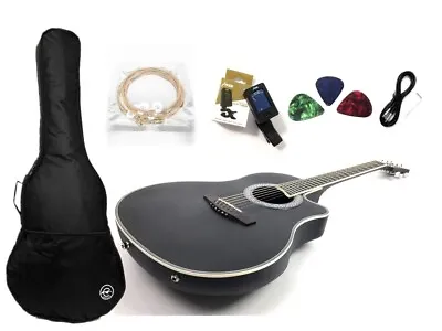 $219 • Buy 41  Haze 721CEQ Matte Black Round-Back Electro-Acoustic Guitar + Free Gig Bag
