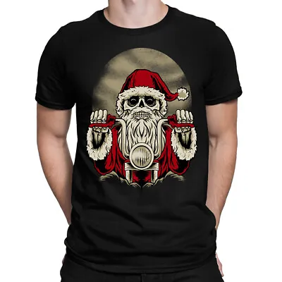 Skeleton Santa Biker Rider Skull Christmas Motorbike Xmas Men's T-Shirt • £11.95