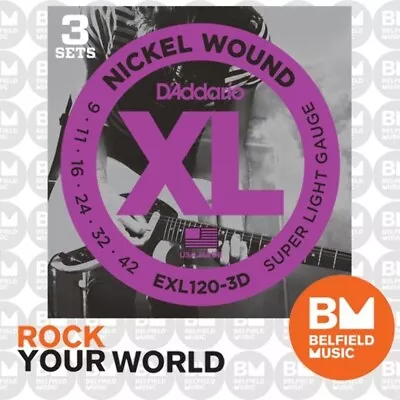 3 Pack Of D'Addario EXL120 Electric Guitar Strings XL Nickel 9-42 Super Light • $31.99