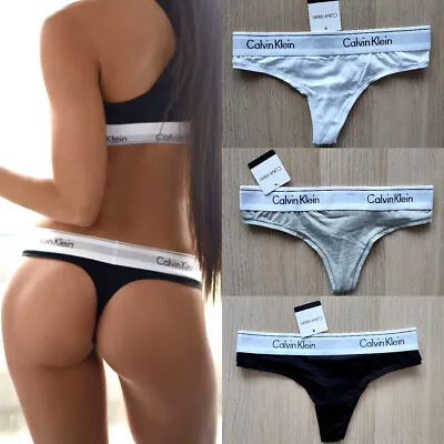 Calvin Klein Thongs Womens Cotton Strecth Underwears 3 Packs Modern Knickers • £4.99