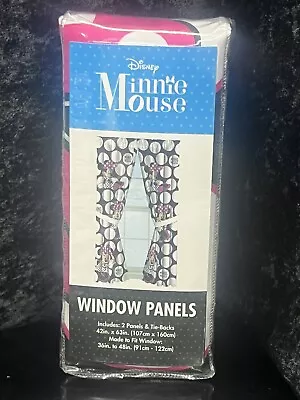$29.99 • Buy New Disney Minnie Mouse Curtains Window Panels - 82 X63  - Black, White, & Pink