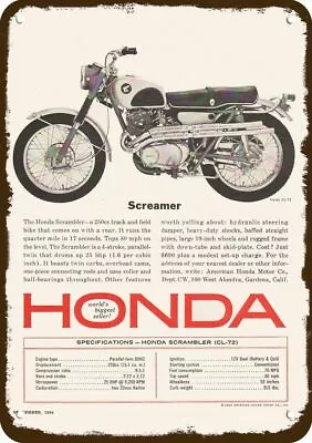 1964 HONDA SCRAMBLER CL-72 MOTORCYCLE Vintage-Look DECORATIVE REPLICA METAL SIGN • $24.99