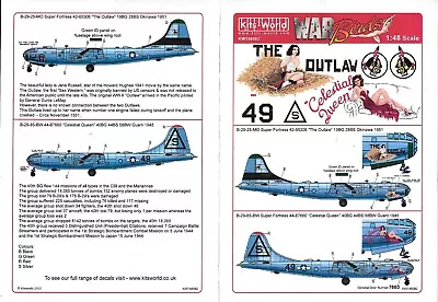 Kits World B-29 Super Fortress Decals 1/48 082 'The Outlaw' 'Celestial Queen' • $21.24