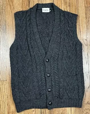 SAOL Irish Fisherman Merino Wool Sweater Vest Men's Cable Knit Ireland Sz Medium • $39.95