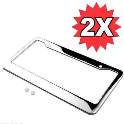 Stainless Steel Car License Plate Frame Tag Cover+Screw Caps Set Car Accessories • $18.75