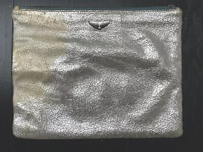 Zadig & Voltaire Large Metallic Silver Argent Irise Deluxe Leather Clutch Bag • £27.99