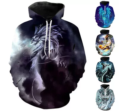 Mens Graphic Print Hoodie Sweatshirt Top Chinese Dragon - Sizes Xs-6xl • $38.43