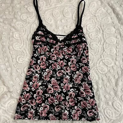 Marilyn Monroe Black Pink Floral Cami Top Size Medium Lace Adjustable • $10