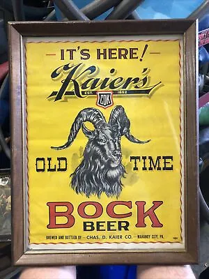 Vintage Kaier’s Old Time Bock Beer Hanging Wall Sign Mahanoy 1940s Framed Poster • $69