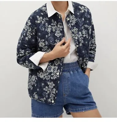 MANGO MNG NEW Floral Quilted Snap Front Navy/White Coat Size- US- Small- EUR- XS • $35.53