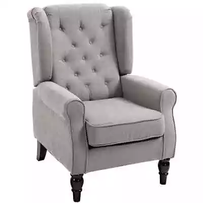 Retro Accent Chair Wingback Armchair Wood Frame Tufted Living Room Grey HOMCOM • £152.95