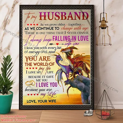 Dragon Couple To My Husband I Love You Because You Are My Life Paper Poster N... • £14.86