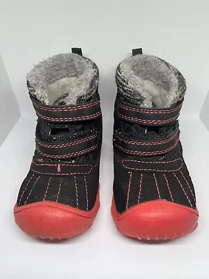 Carter’s Child Of Mine Toddler Girl Pink & Black Snow Boots Lightly Worn Size 5 • $10