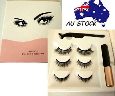 $7.50 • Buy 3 Pairs Magnetic False Natural Eye Lashes Extension, Liquid Eyeliner & Tweezer
