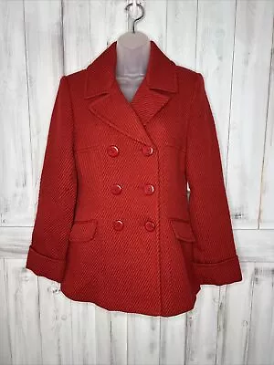 New Moda International Solid Red Corduroy Wool Blend Pea Coat Jacket Medium • $39.94