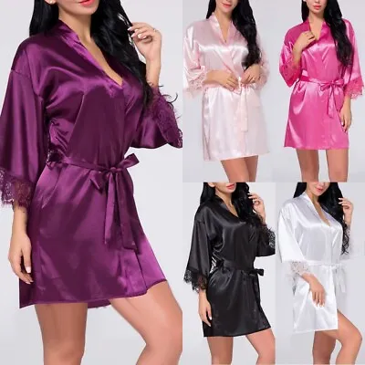 $19.12 • Buy Womens Sexy Satin Silk Robe Sleepwear/Long Kimono Bride Night Dressing Gown AU