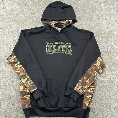 VTG MMA Elite Sweater Mens L Black Camo Hoodie Pullover Spellout Polyester Y2K • $22.45