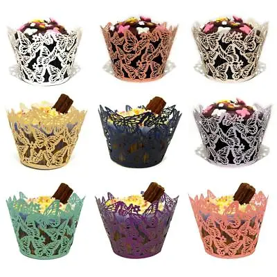 £0.99 • Buy 12/25/50x Butterfly Cupcake Wrappers Cases Laser Cut Wedding Birthday Shower 