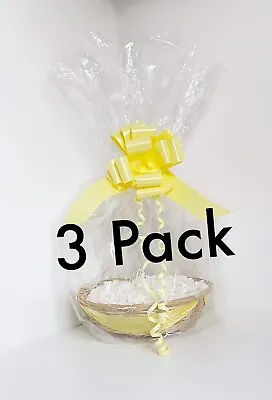 £18.99 • Buy 3X  Make Your Own Yellow Easter Hamper Wicker Basket Cello Bag Bow Shred Set Kit