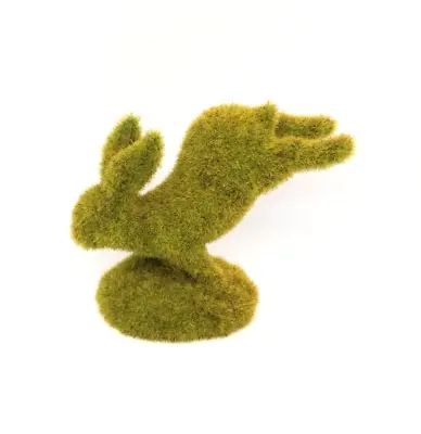 Faux Moss Green Grass Covered Hopping Leaping Easter Bunny Rabbit 5  Figurine • $15