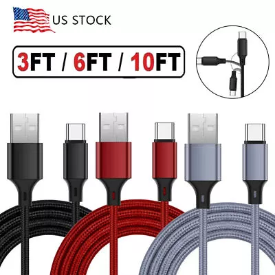 Braided USB C Type-C Fast Charging Data SYNC Charger Cable Cord 3/6/10Feet LONG • $8.93