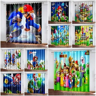 Kids Super Mario Pair Thick Blackout Window Curtain Thermal Ring Top Eyelet Gift • $39.99