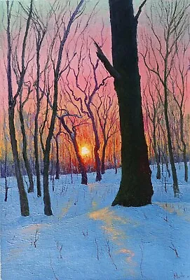 Original Oil Painting Winter Ukraine Landscape Small Canvas Pallet Knife • £21.28