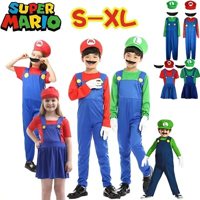 Kids Super Mario Costume Fancy Dress Up Hat Set Party Boys Girls Cosplay Outfits • $14.19